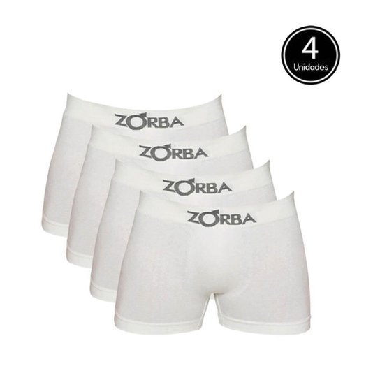 Kit 4 Cuecas Boxer Zorba Algodão Sem Costura 781 - Branco Menor preço em Kit 4 Cuecas Boxer Zorba Algodão Sem Costura 781 - Branco