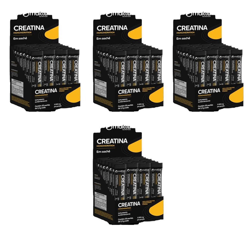 Kit 4 Display Creatina em pó com 4x30 sachês de 3,3g cada Maltta