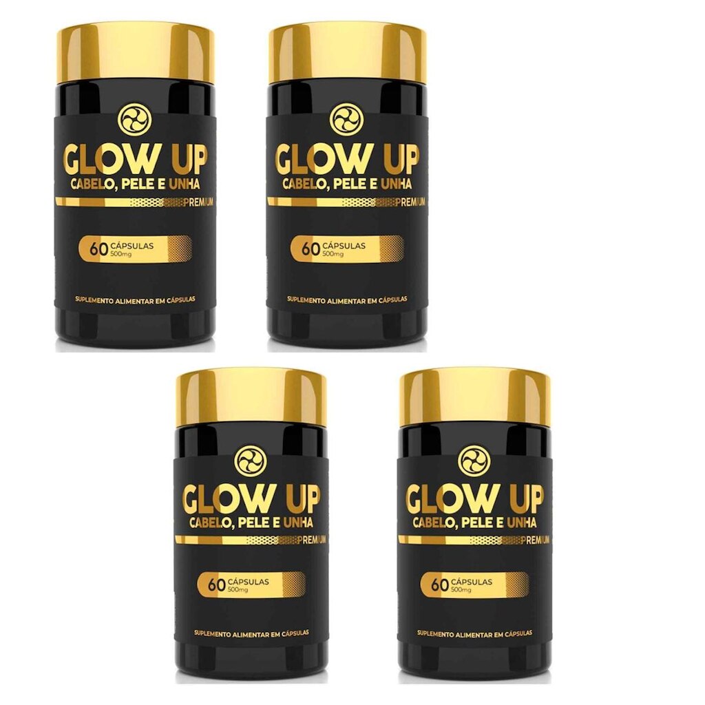 Kit 4 Glow UP Cabelo Pele e Unha Premium 500mg 4x60 cps Floral Ervas