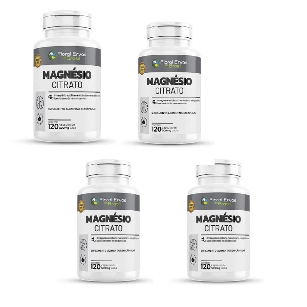 Kit 4 Magnésio Citrato 500mg 4x120 cps Floral Ervas