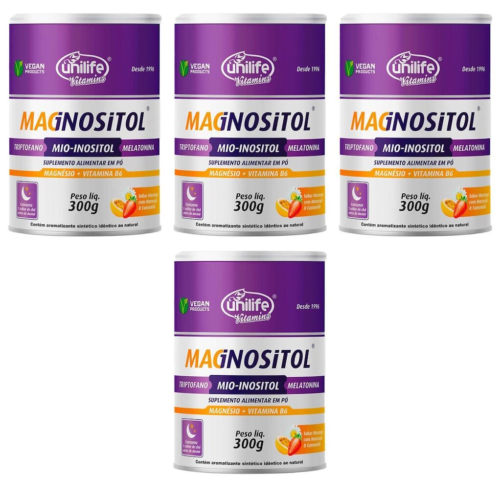 Kit 4 Magnésio Inositol Unilife Triptofano 0,21mg Magnositol 4x300g Unilife