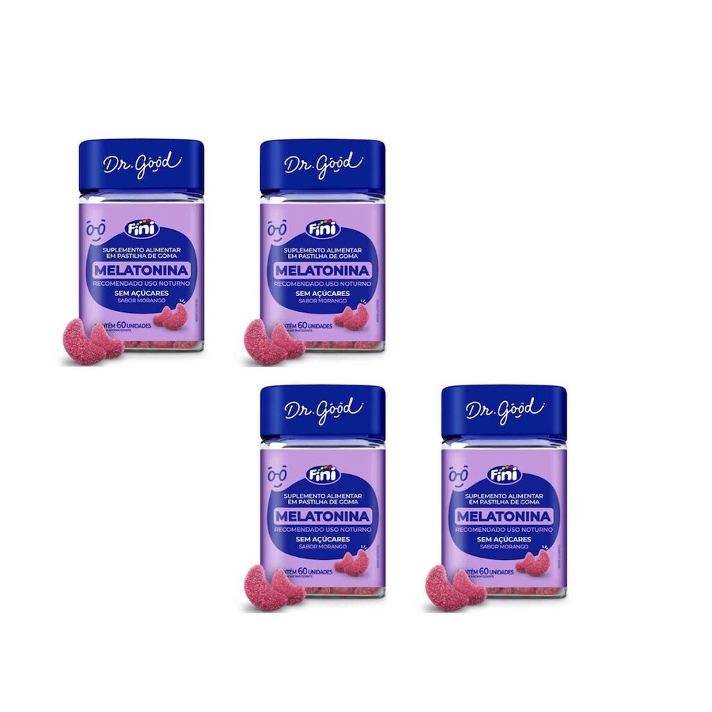 Kit 4 Melatoninas Sabor Morango 4x60 Gomas Fini Dr Good