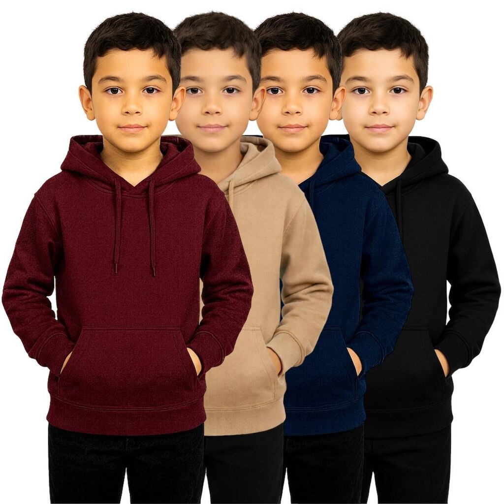 Kit 4 Moletons Infantis com Capuz e Bolso Canguru Blusa de Frio Infantil Flanelada para Inverno