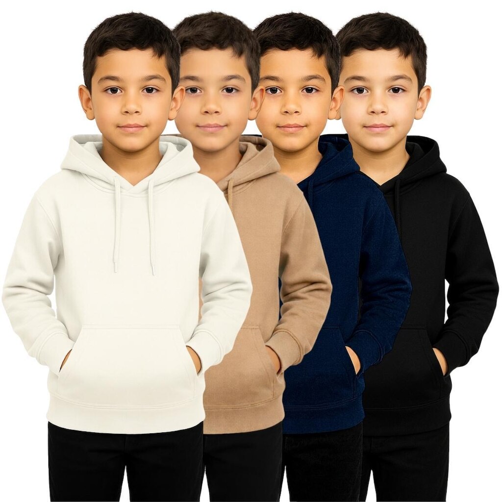 Kit 4 Moletons Infantis com Capuz e Bolso Canguru Blusa de Frio Infantil Flanelada para Inverno