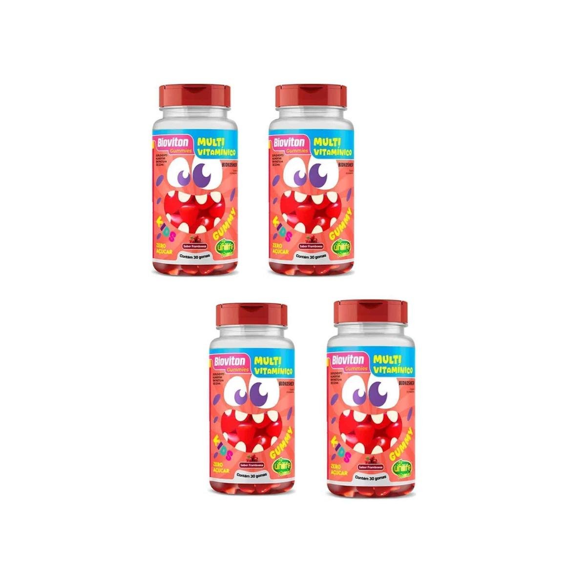 Kit 4 Multivitaminico Kids 4x30 Gummys Sabor Framboesa Unilife