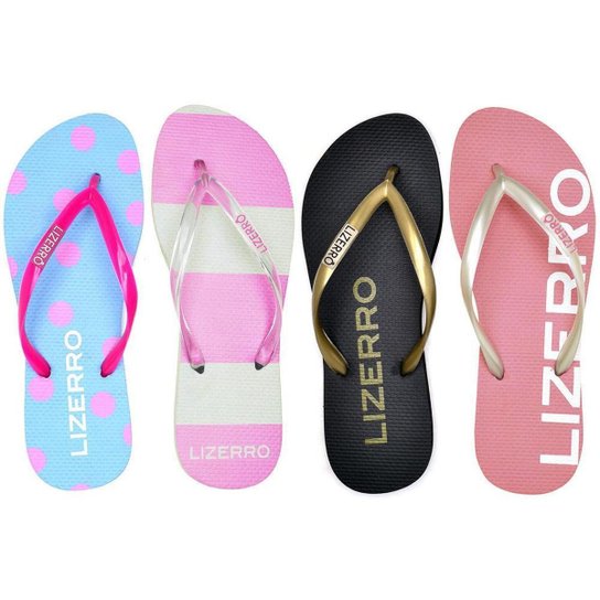 Kit 4 Pares Chinelo Lizerro Fashion Feminino - Rosa Menor preço em Kit 4 Pares Chinelo Lizerro Fashion Feminino - Rosa