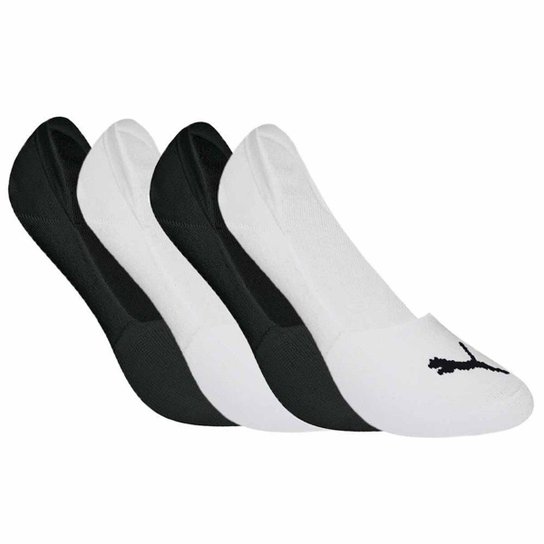 Kit 4 Pares de Meias Puma Invisível - Branco+Preto Menor preço em Kit 4 Pares de Meias Puma Invisível - Branco+Preto