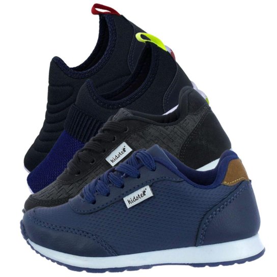 Kit 4 Pares de Tenis Infantil Calce Facil e Jogging Escolar - Preto Menor preço em Kit 4 Pares de Tenis Infantil Calce Facil e Jogging Escolar - Preto