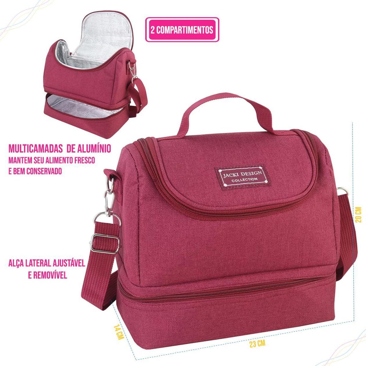 Kit 4 Peças Bolsa Térmica Concept Jacki - Marmita, Copo E Porta Talher Cor Vinho
