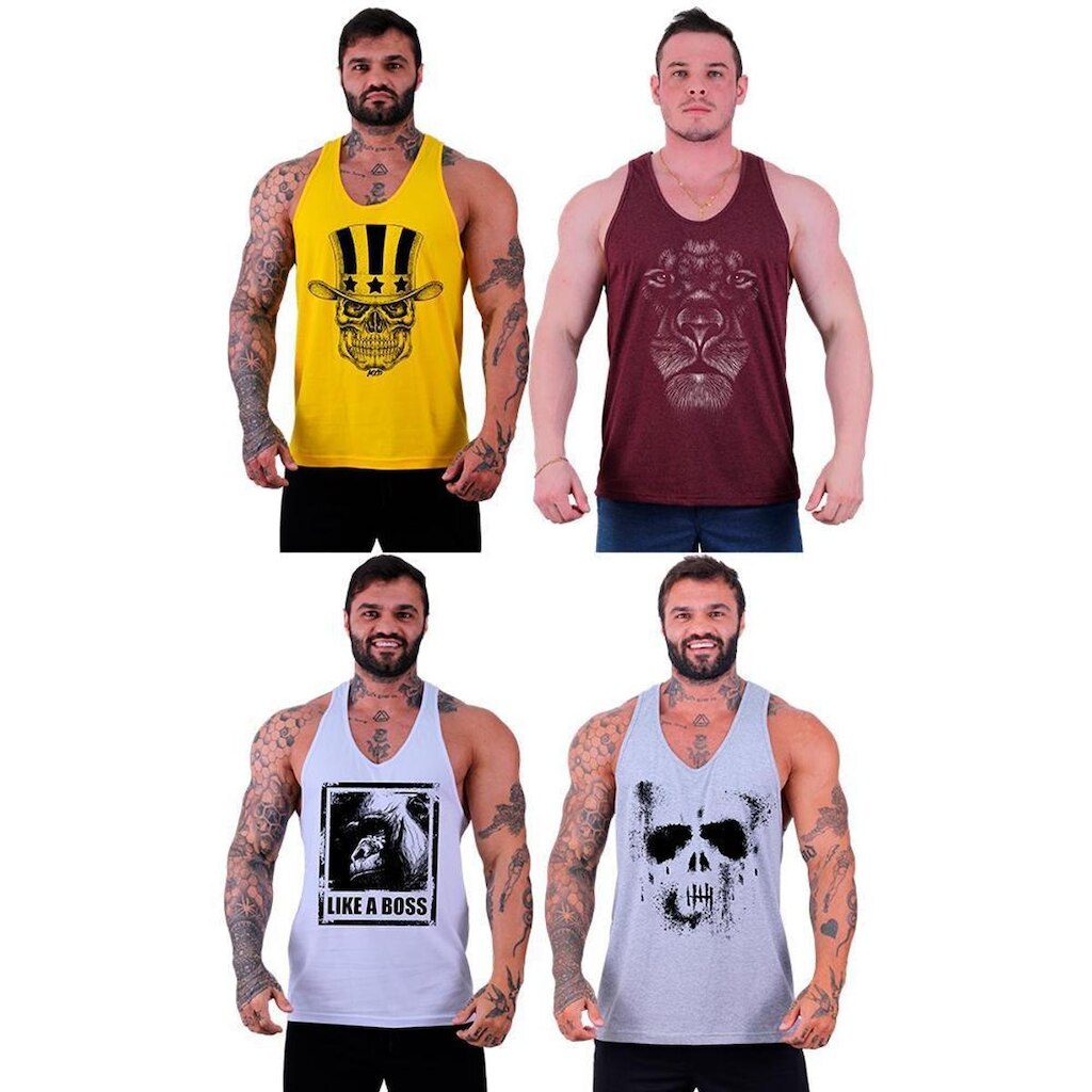 Kit 4 Regata Cavada Masculina MXD Estampada No DaysOff Big Gym