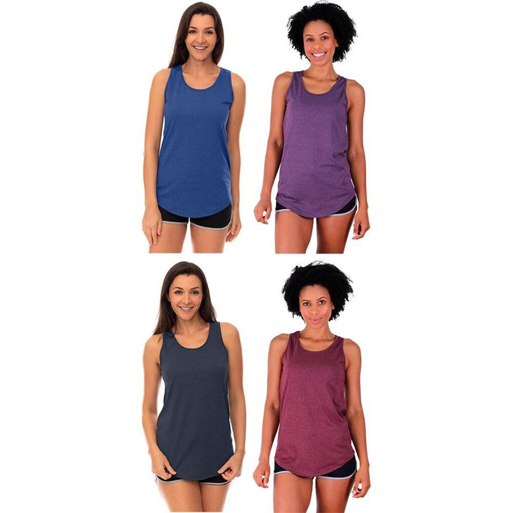 Kit 4 Regata Longline Femininas MXD Conceito Lisas Sem Estampas Slim Multicoloridas
