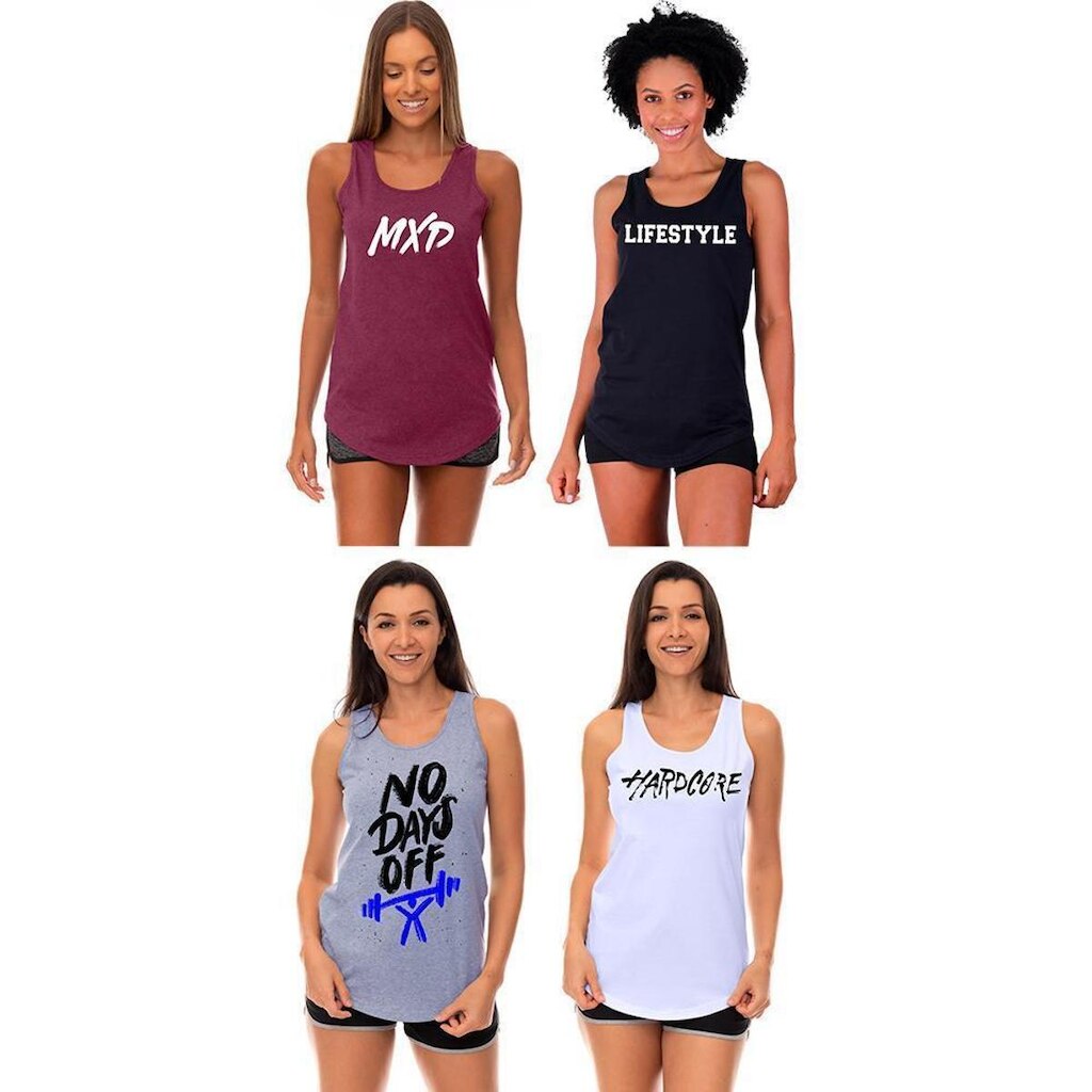 Kit 4 Regatas Longline Feminina MXD Conceito Slim Diversas Estampas