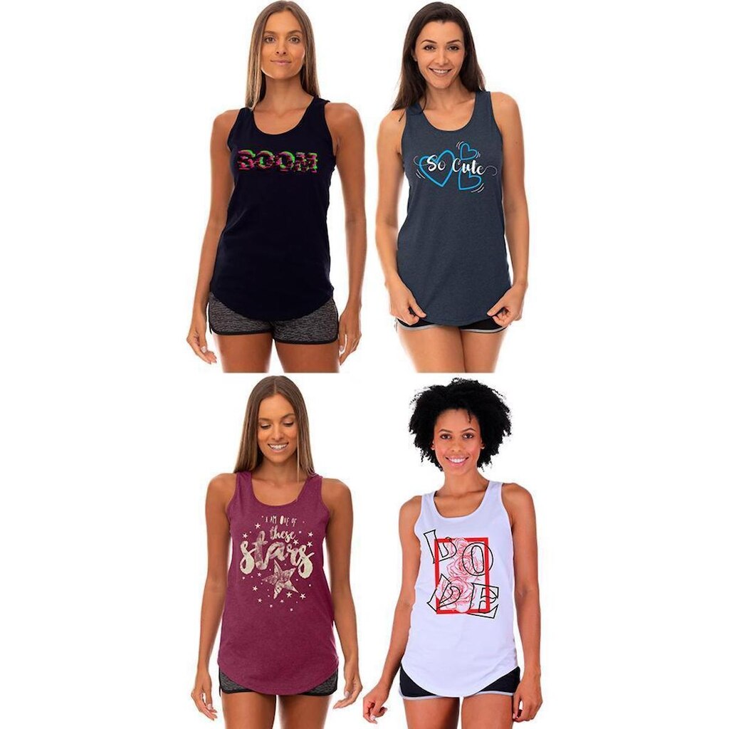 Kit 4 Regatas Longline Feminina MXD Conceito Slim Diversas Estampas
