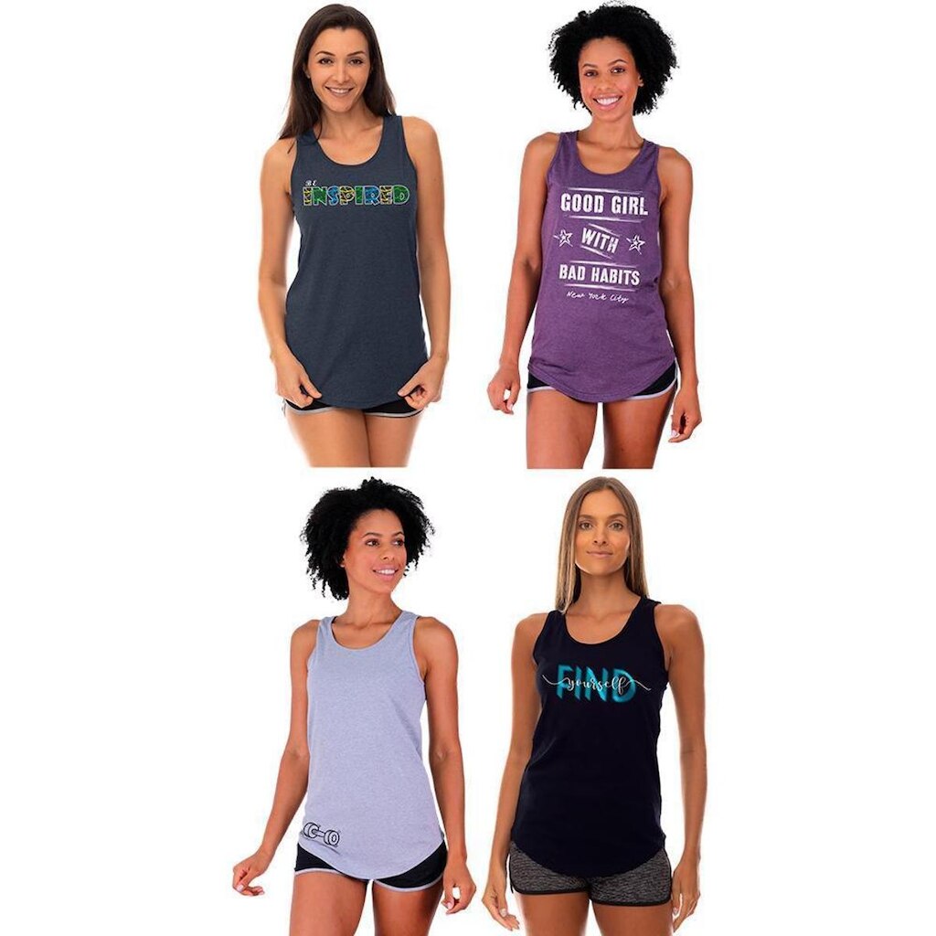Kit 4 Regatas Longline Feminina MXD Conceito Slim Diversas Estampas