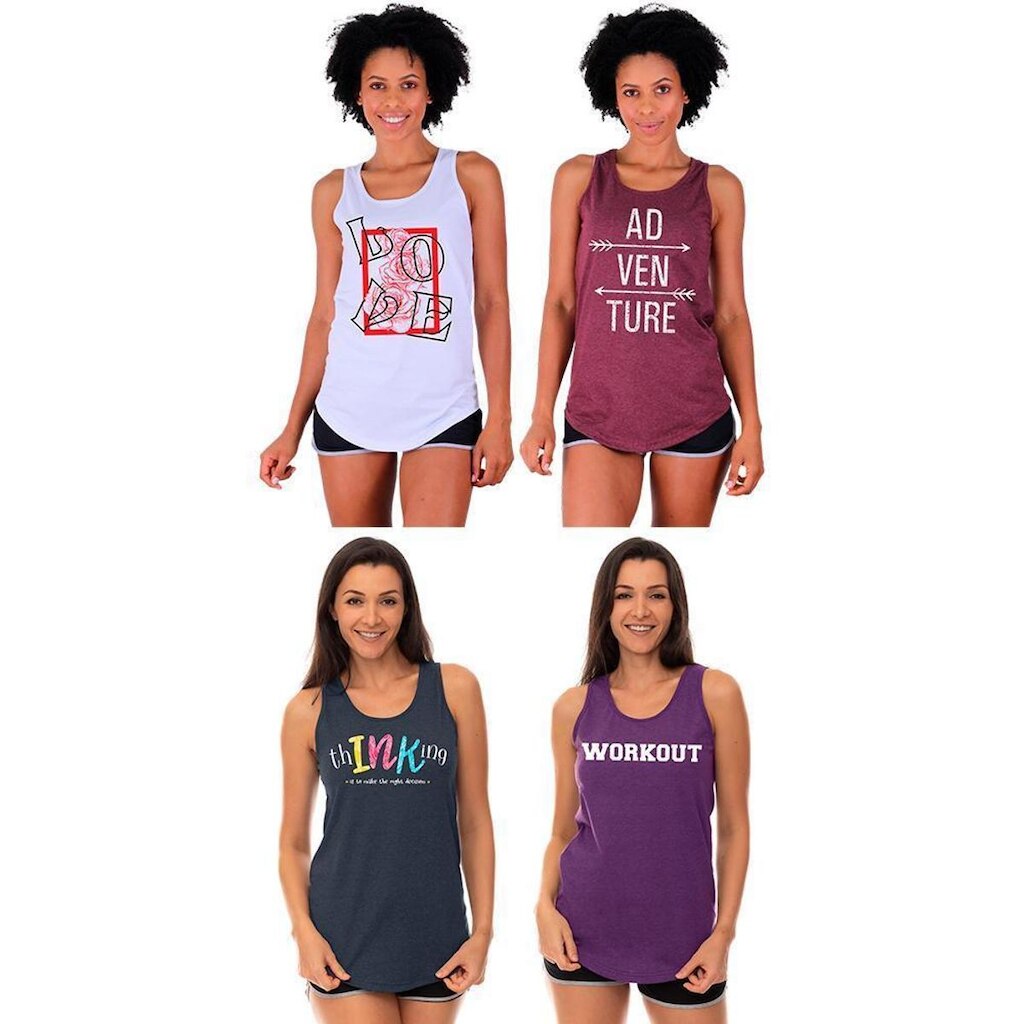 Kit 4 Regatas Longline Feminina MXD Conceito Slim Diversas Estampas