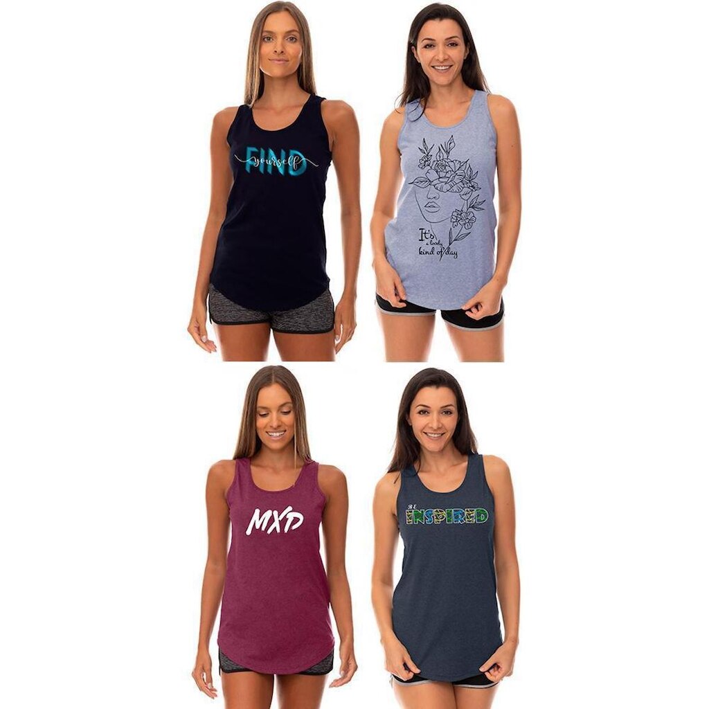 Kit 4 Regatas Longline Feminina MXD Conceito Slim Diversas Estampas
