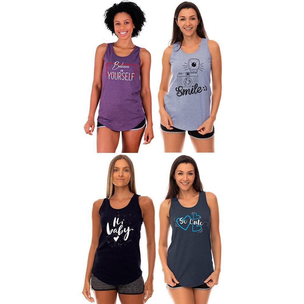 Kit 4 Regatas Longline Feminina MXD Conceito Slim Diversas Estampas