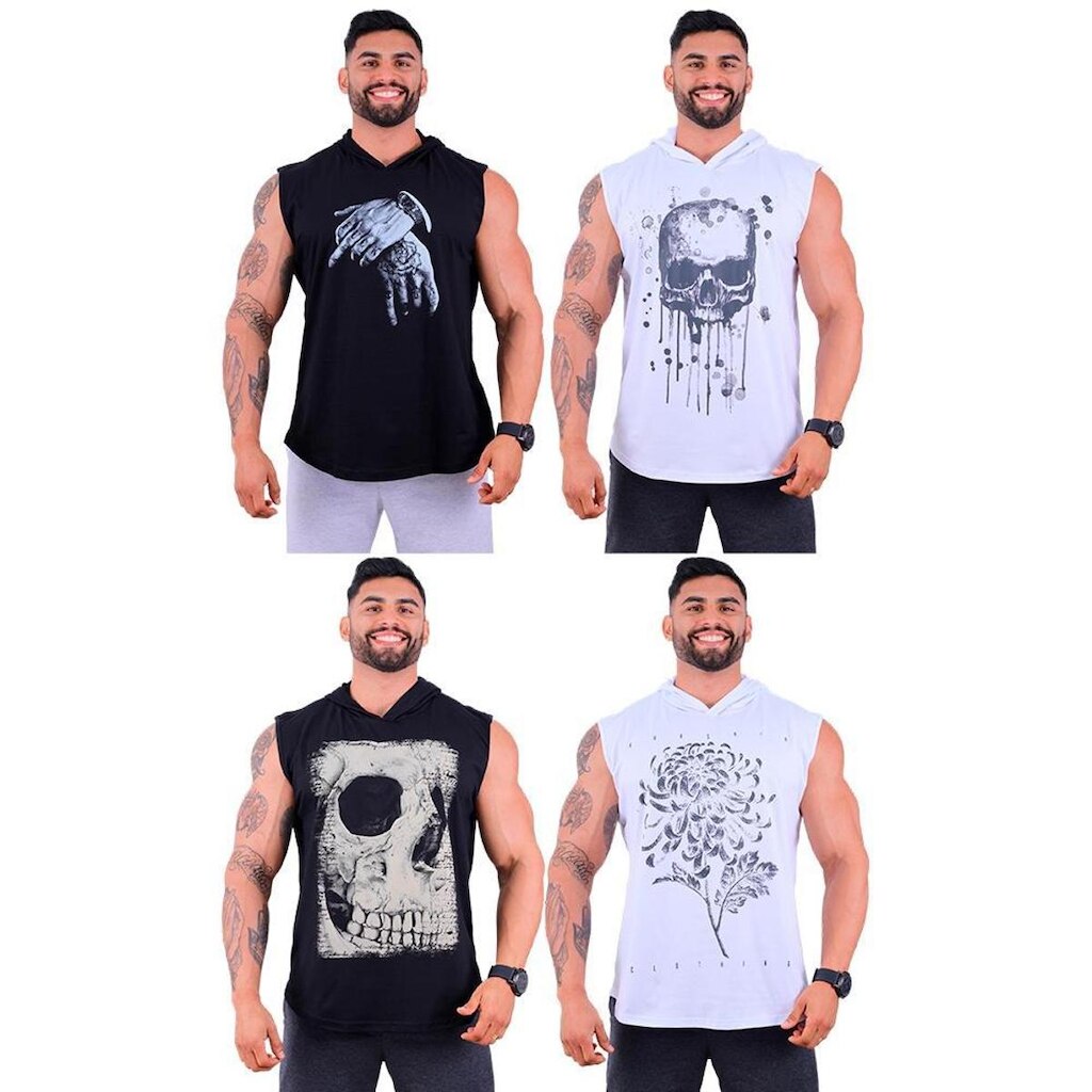 Kit 4 Regatas Longline Machão Com Touca Masculina MXD Conceito Academia Exercício Físico