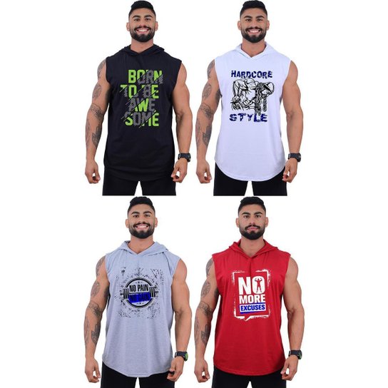 Kit 4 Regatas Longline Machão Com Touca Masculina MXD Conceito Sport Fitness - Preto+Branco Menor preço em Kit 4 Regatas Longline Machão Com Touca Masculina MXD Conceito Sport Fitness - Preto+Branco