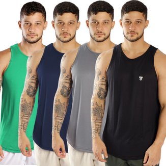 Kit 4 Regatas Masculinas Dry Lisa Camiseta Academia Treino
