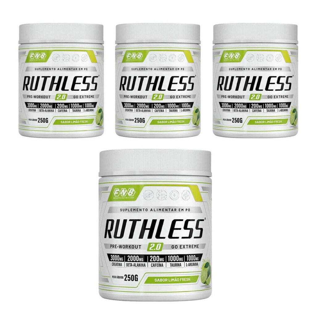 Kit 4 Ruthless 2.0 Pré-treino Sabor Limão 4x250g FNB Sport Nutrition