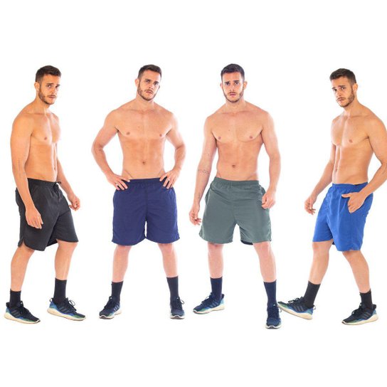 Kit 4 Short Masculino Academia Liso 3 Bolsos Original Cordão interno Tactel - Sortido Menor preço em Kit 4 Short Masculino Academia Liso 3 Bolsos Original Cordão interno Tactel - Sortido