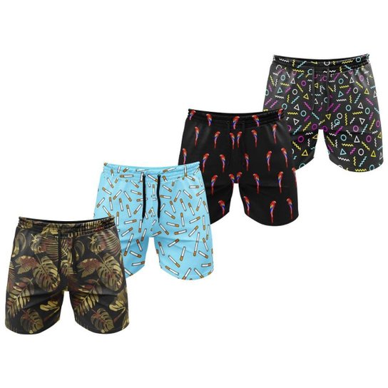 Kit 4 Shorts Bermudas MXC BRASIL Masculino Tactel Mauricinho Estampada - Preto+Azul Menor preço em Kit 4 Shorts Bermudas MXC BRASIL Masculino Tactel Mauricinho Estampada - Preto+Azul