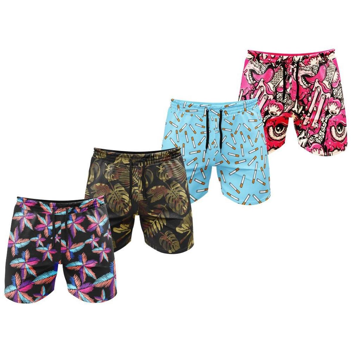 Menor preço em Kit 4 Shorts Bermudas MXC BRASIL Masculino Tactel Mauricinho Estampada