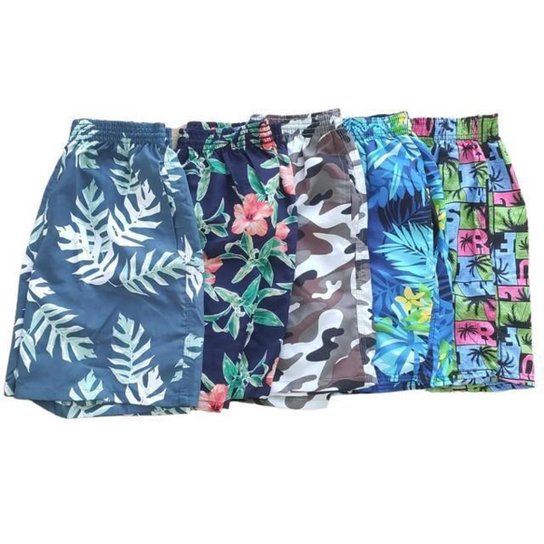 Kit 4 shorts Mauricinho 3 bolsos com elástico para Praia Academia tactel estampado - P - Estampado Menor preço em Kit 4 shorts Mauricinho 3 bolsos com elástico para Praia Academia tactel estampado - P - Estampado