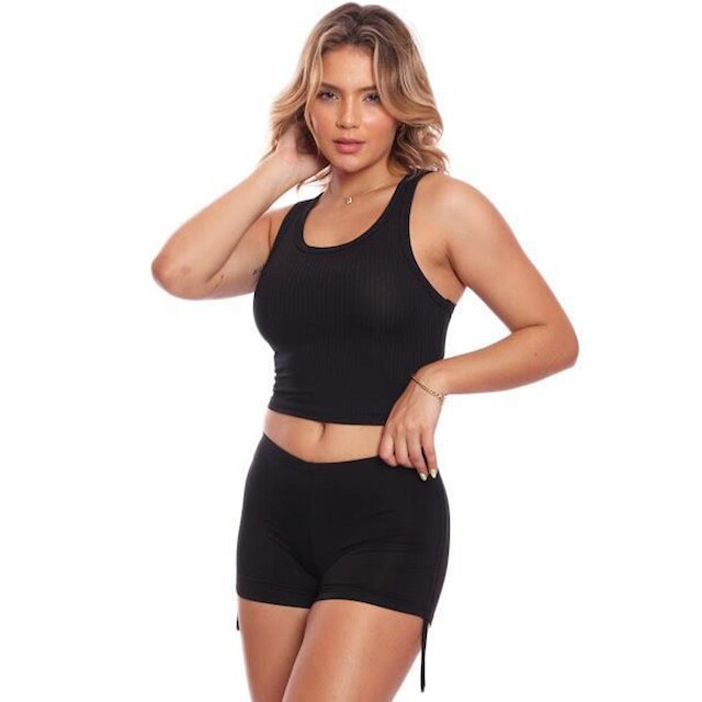 Kit 4 Tops Croppeds Regatas Canelado Feminino Lisa Blusa Básica