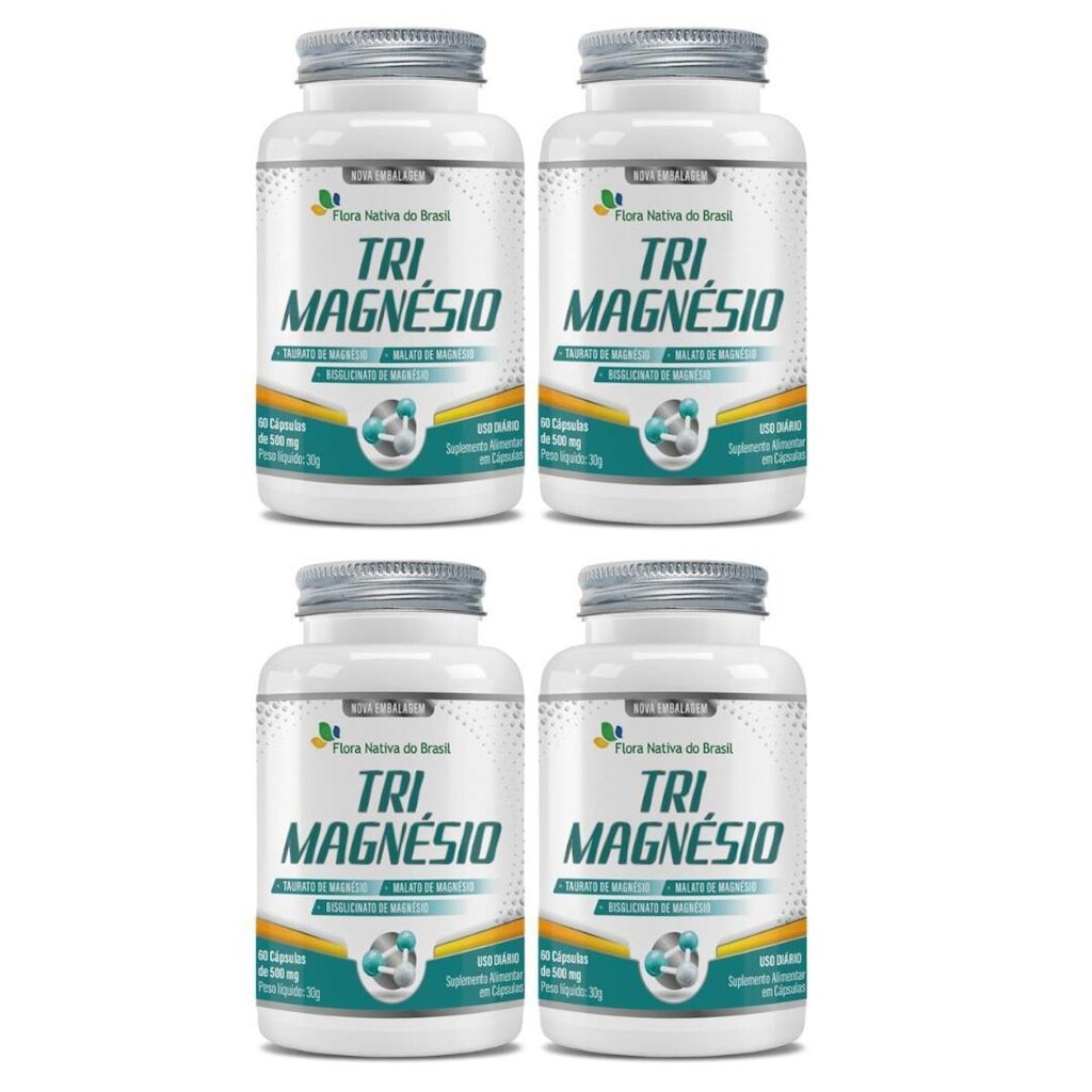 Kit 4 TriMagnésio taurato,malato e quelato 500mg 60 Caps FNB