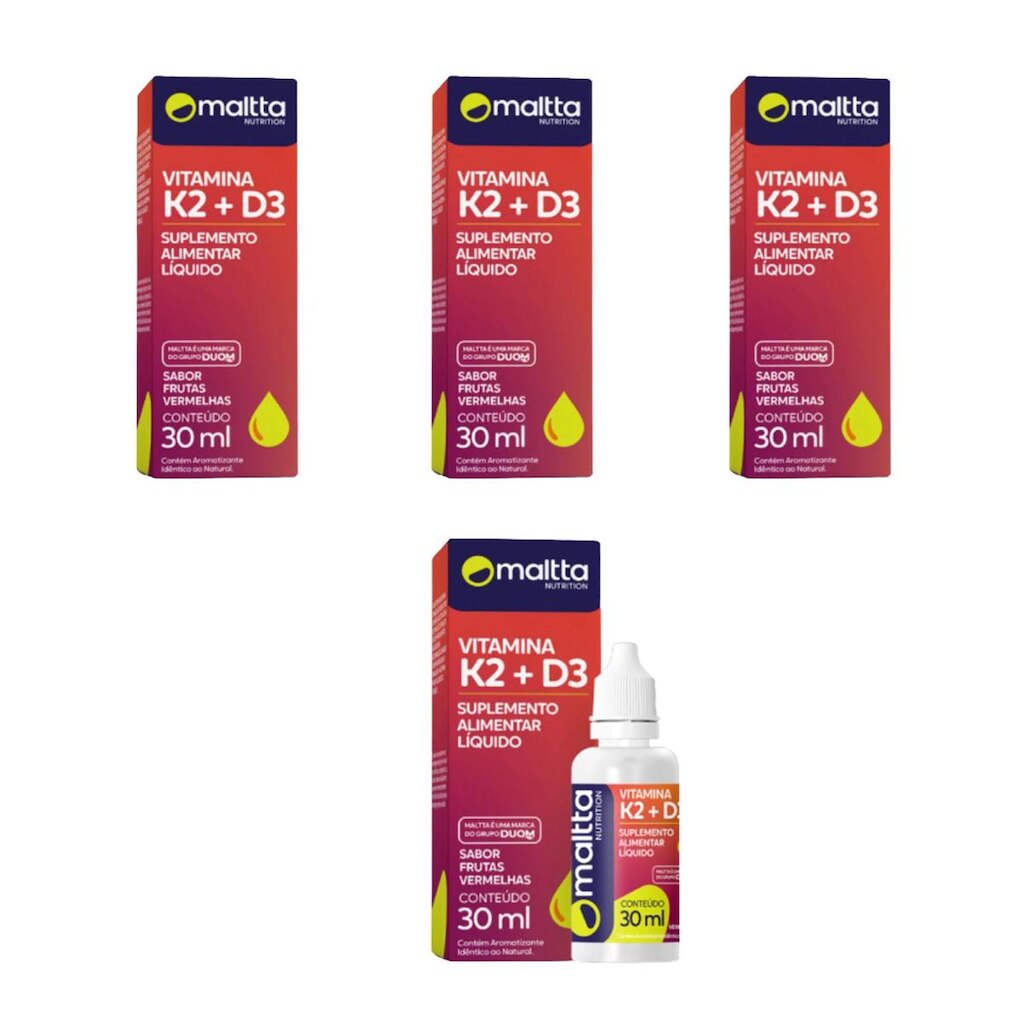 Kit 4 Vitamina K2 + D3 4x30ml Sabor Frutas Vermelhas Maltta
