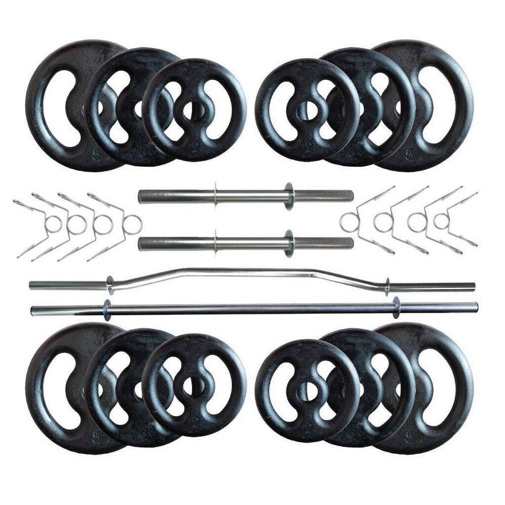 Kit 40 Kg de Anilhas Ferro + 02 Barras de 40cm + Barra W + Barra 120m