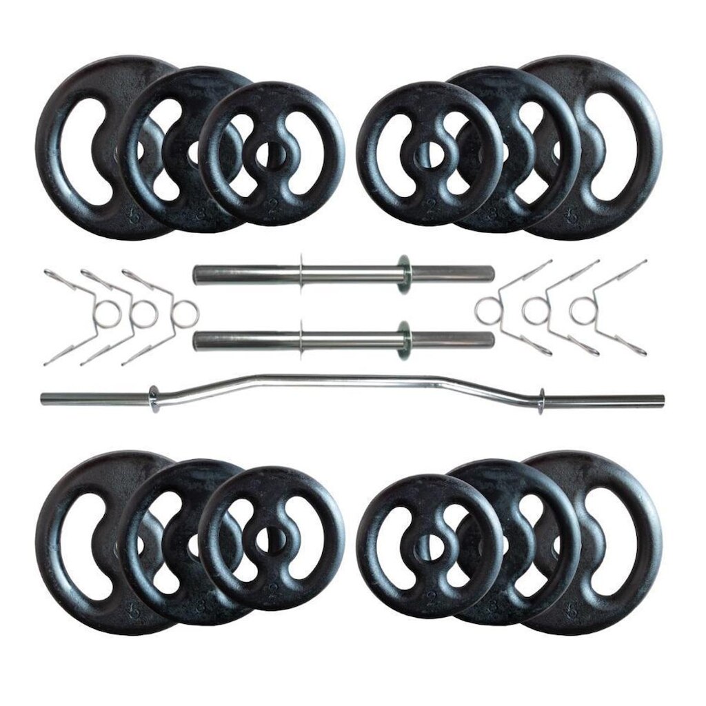 Kit 40 Kg de Anilhas Ferro Fundido + 02 Barras de 40cm + Barra W