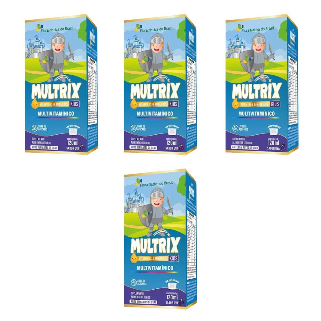 Kit 4x Multrix Infantil Vitaminas A Z 4x120ml Uva Flora