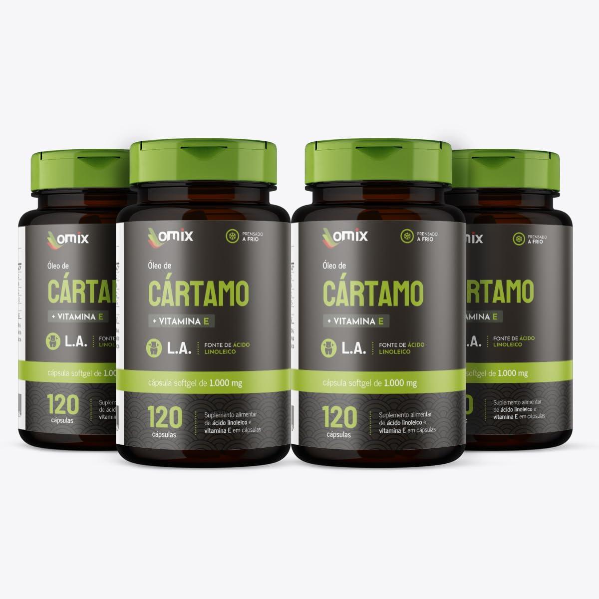 Kit 4x - Óleo de Cártamo c/Vitamina E (1 g) - 120 cápsulas - Omix