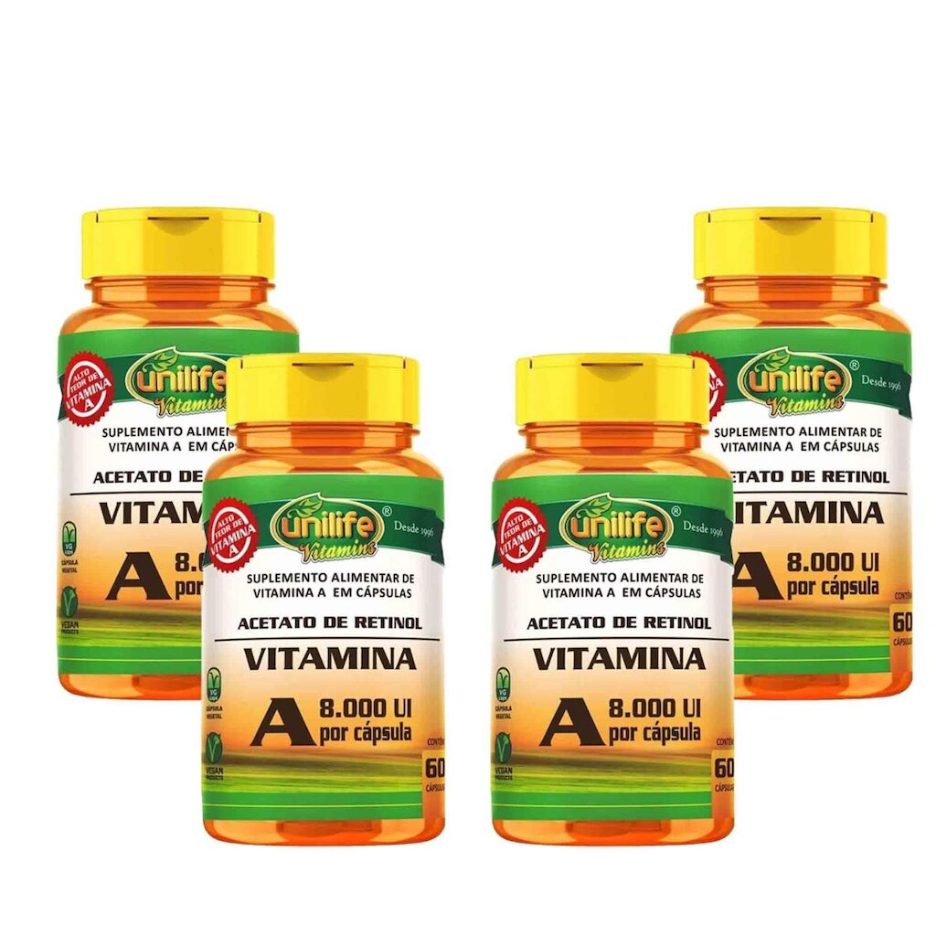Kit 4x Vitamina A Retinol 60 Cápsulas Unilife