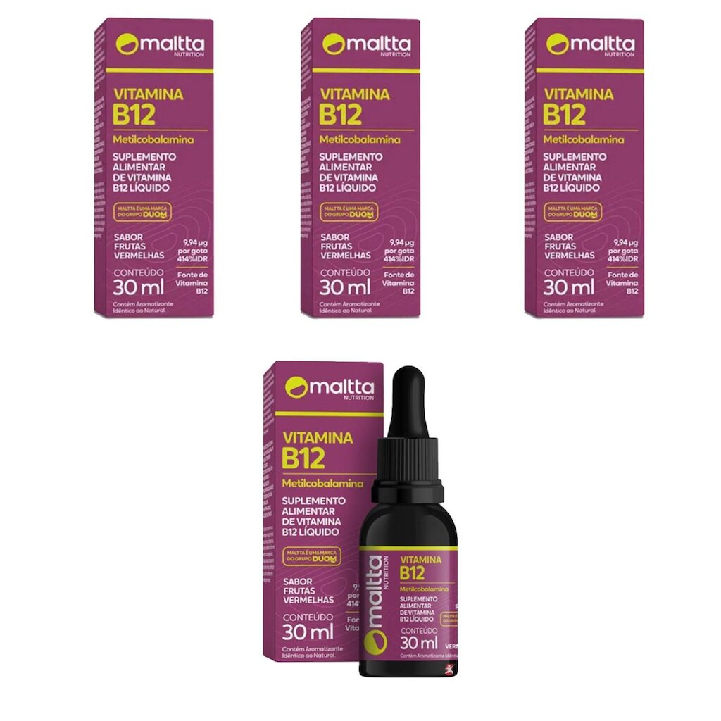 Kit 4x Vitamina B12 Metilcobalamina gotas 4x30ml Sabor Frutas Vermelhas Maltta