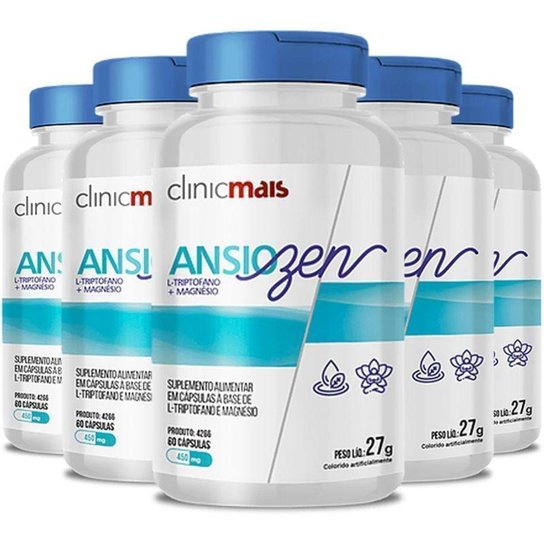 Kit 5 ANSIOZEN L-Triptofano e Magnésio ClinicMais 60 cápsulas Menor preço em Kit 5 ANSIOZEN L-Triptofano e Magnésio ClinicMais 60 cápsulas