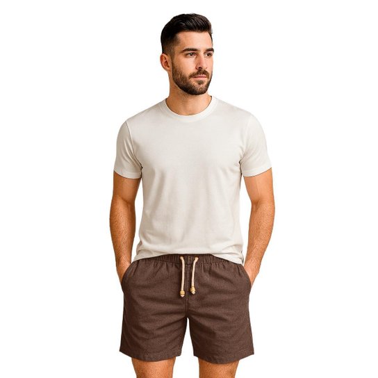 Kit 5 Bermuda Masculina em Linho com Cintura Elástica Cordão Ajustável e Bolsos
