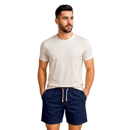 Kit 5 Bermudas Masculinas em Linho Premium Short com Ajuste na Cintura