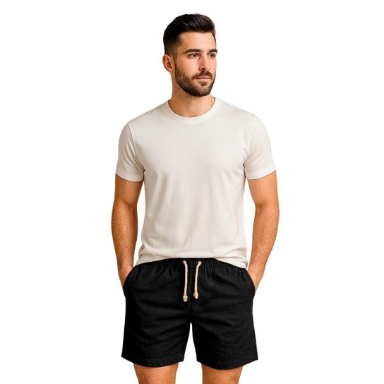 Kit 5 Bermudas Masculinas em Linho Premium Short com Ajuste na Cintura