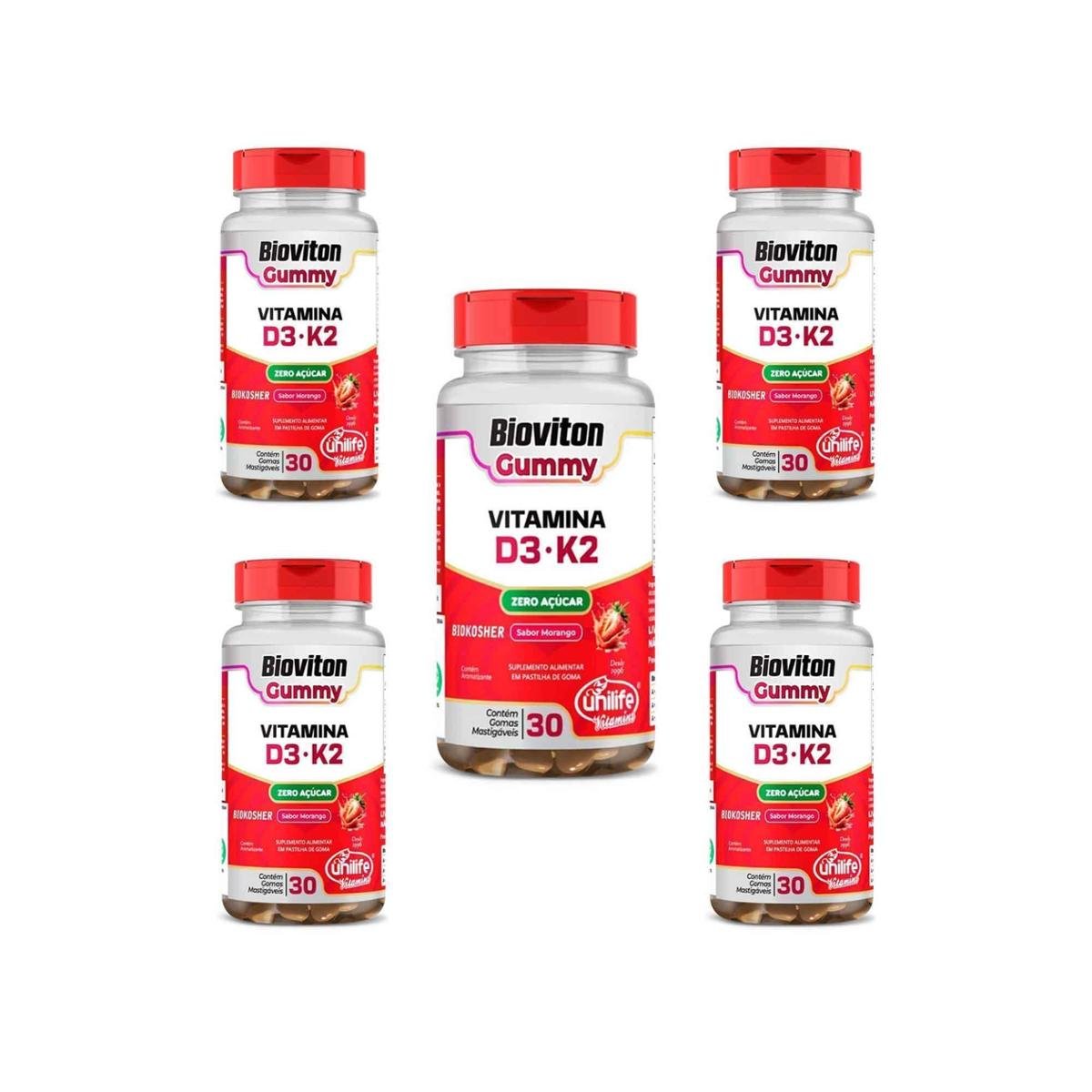 Kit 5 Bioviton Gummy Vitamina D3+K2 Sabor Morango 5x30 gomas Unilife