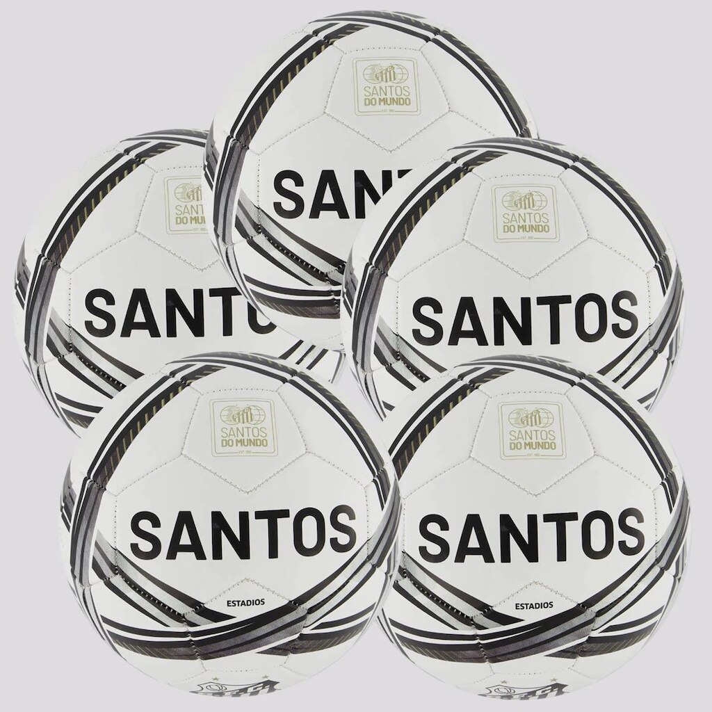 Kit 5 Bolas Santos Estádios 24 Campo Branca e Preta