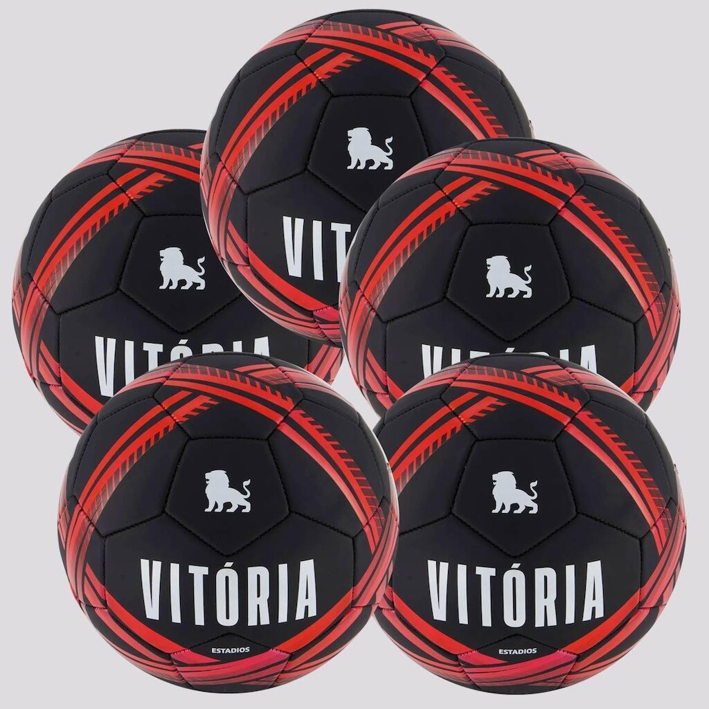 Kit 5 Bolas Vitória Estádios 24 Campo Preta e Vermelha