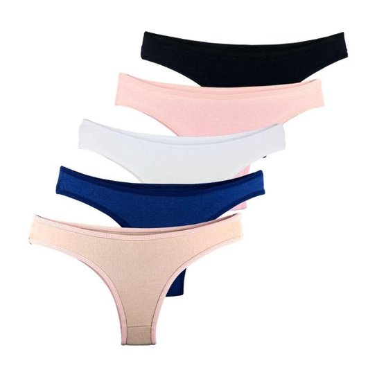 Kit 5 Calcinhas Tanga Try Basics Algodão Cotton Básica Lisa Moda Lingerie - Preto+Rosa Menor preço em Kit 5 Calcinhas Tanga Try Basics Algodão Cotton Básica Lisa Moda Lingerie - Preto+Rosa