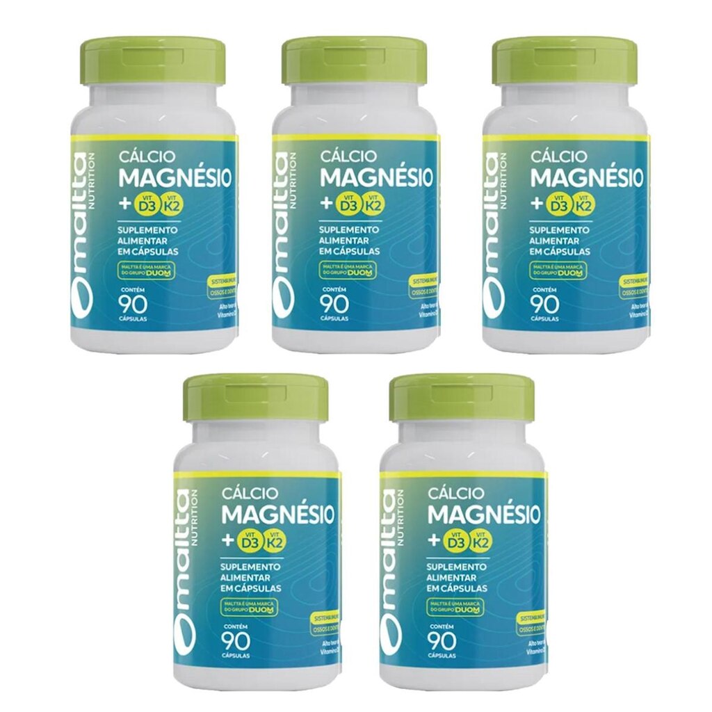 Kit 5 Cálcio + Magnésio + Vitaminas K2 e D3 Com 5x90 Cápsulas Maltta