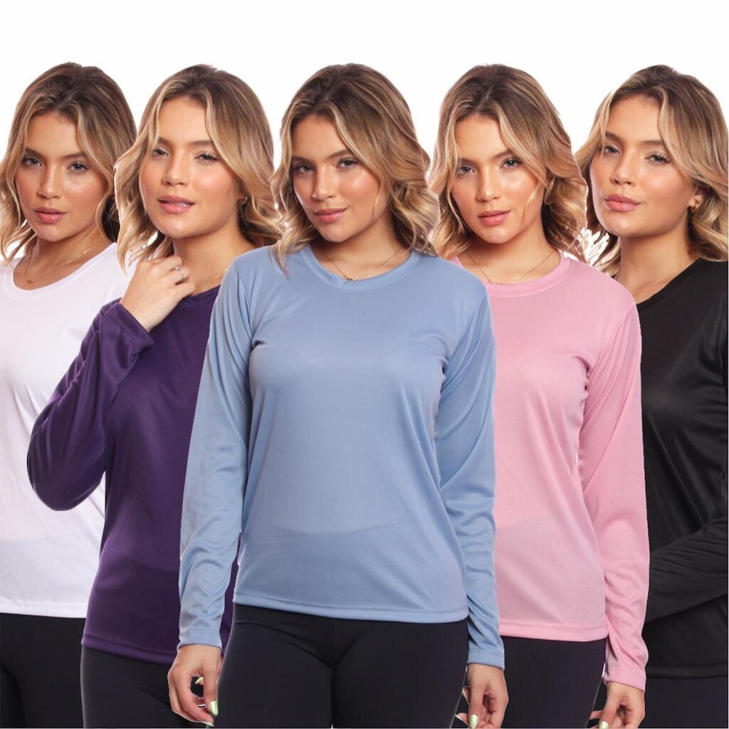 Kit 5 Camisa Feminina Camiseta Térmica Proteção Solar Uv .