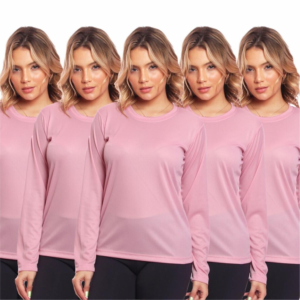 Kit 5 Camisa Feminina Camiseta Térmica Proteção Solar Uv .