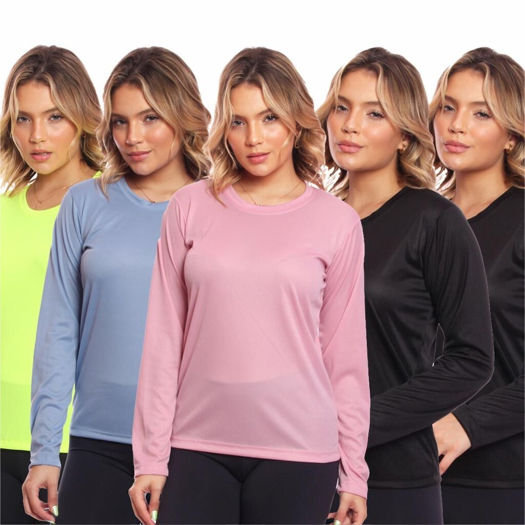 Kit 5 Camisa Feminina Camiseta Térmica Proteção Solar Uv .